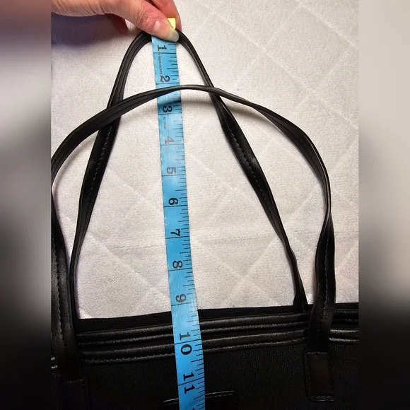 Cleobella XL Black Canvas Tote Zipper Closure Vegan Leather Strap - Picture 14 of 15